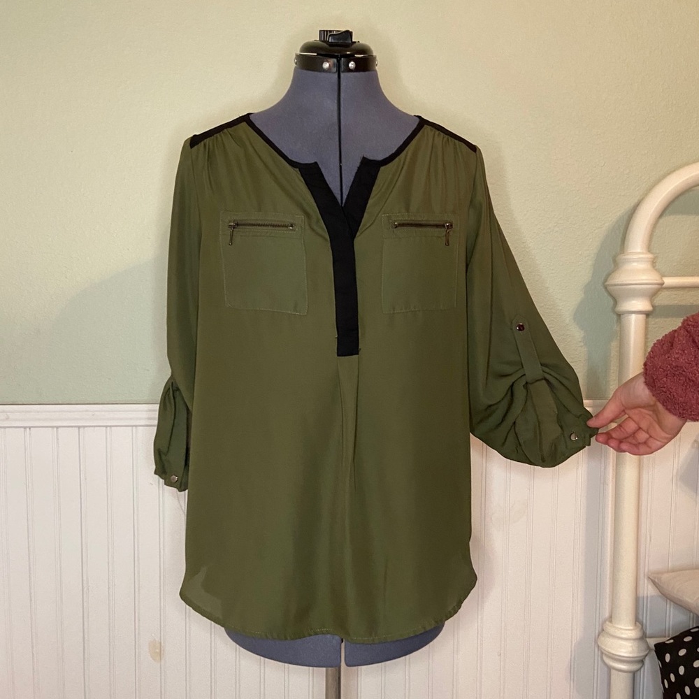 Army green and black blouse